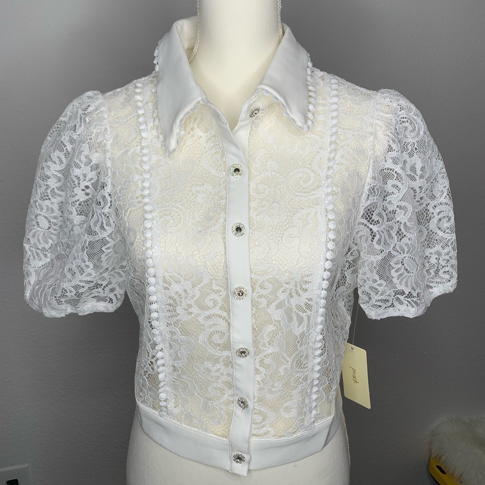 ✨ Lace Rhinestone Button Top ✨